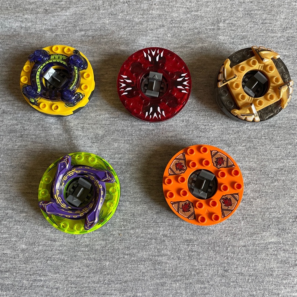 Lego Spinning Battle Tops - Yellow, Red, Tan, Lime Green, Orange